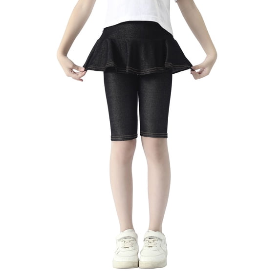 SILVERCELL Girls Knee-Length Leggings with Skirt Summer Stretchy Athletic Pants for Girl 3-11 Years