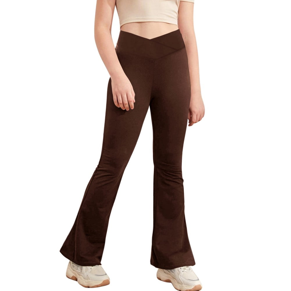 SILVERCELL Girls' Leggings Cross Flare Pants High Waist Soft Stretchy Full  Length Yoga Bootcut Pants for Kids Teens Dance 