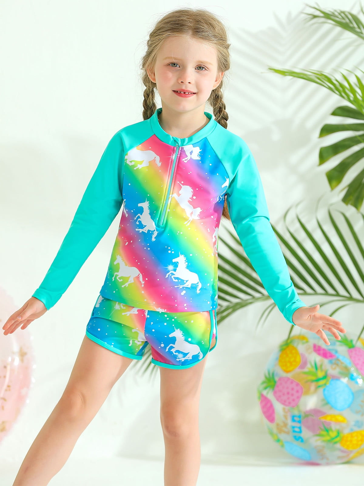 Men's Long Sleeve Rash Guard Swim Shirt & Shorts 2-Piece Set - Quick Dry UPF Swimwear For Beach & Surf