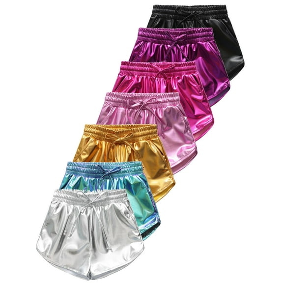 SILVERCELL Girls Metallic Dance Shorts for Athletic Sparkly Hot Pants for Girls 4-12 Years
