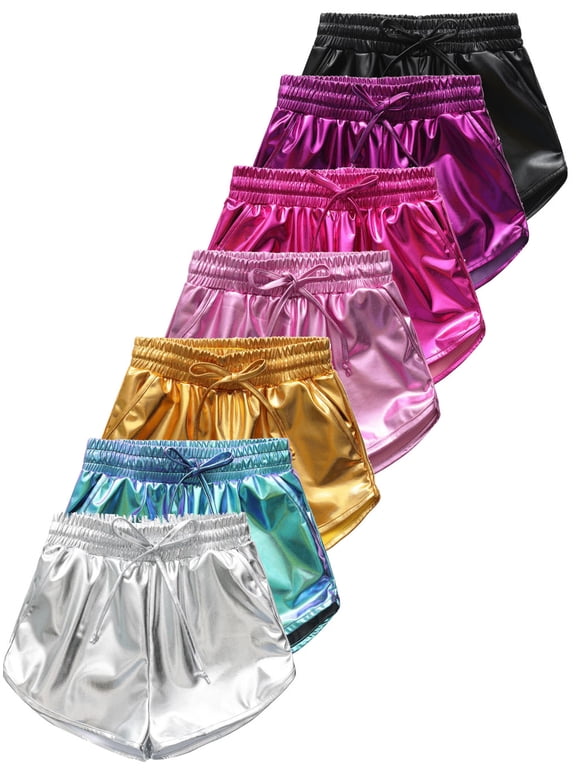 Girls Metallic Dance Shorts for Athletic Sparkly Hot Pants for Girls 4-12 Years
