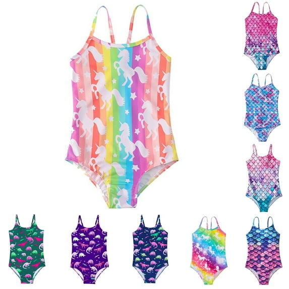 SILVERCELL Girls One Pieces Swimsuit Cute Dinosaur Swimwear Bathing Suits 2-8 Years