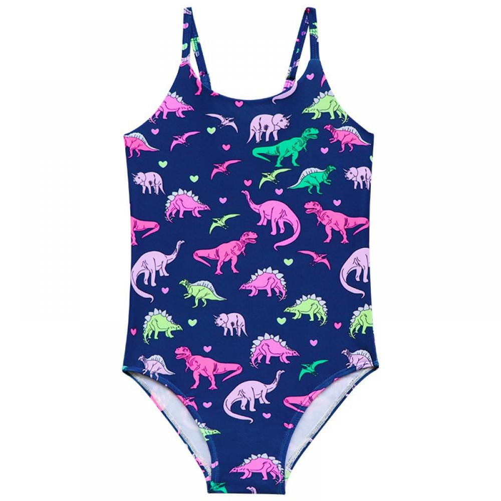 SILVERCELL Girls One Pieces Swimsuit Cute Dinosaur Swimwear Bathing Suits 2-8  Years 