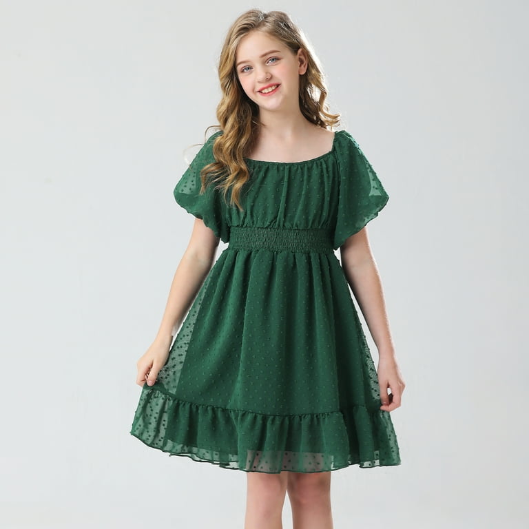 SILVERCELL Girls Summer Casual Dress Puff Sleeve Swiss Dot SILVERCELL Girls Summer Casual Dress Puff Sleeve Swiss Dot