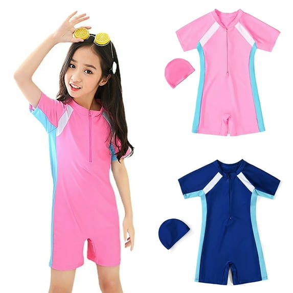 SILVERCELL Girls and Boys One Piece Rash Guard Swimsuit Kid Water Sport Short Swimsuit UPF 50+ Sun Protection Bathing Suits 5-14 Years