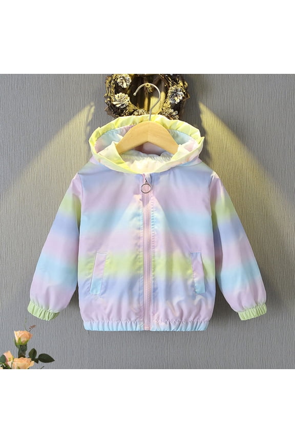 Girls and Toddlers' Casual Coat Spring and Autumn Girls’ Gradient Color Hooded Jacket with Wing for 1-7 Years Old