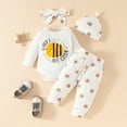 thumbnail image 1 of SILVERCELL Infant Toddler Bee Letter Pattern Long Sleeved Triangle Jumpsuit+Pants+Hairband+Hat Four Piece Set for Girls 0-18M, 1 of 11