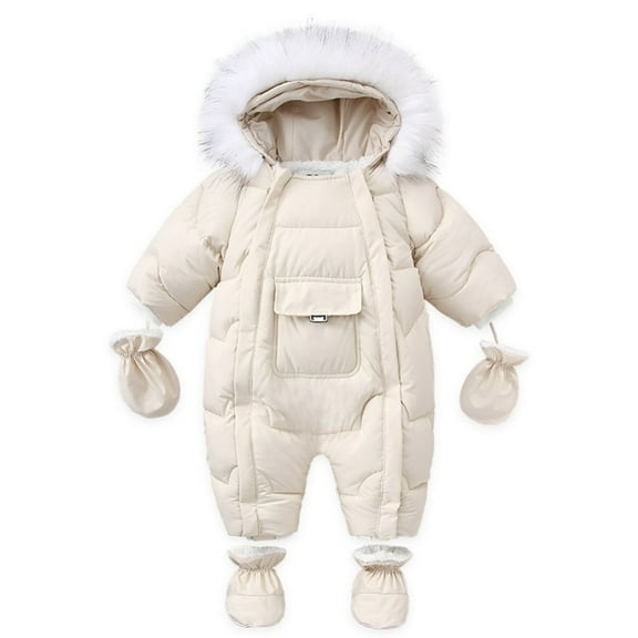 SILVERCELL Infant Toddler Solid Color Cotton Outfit,Hooded Jumpsuit + Gloves + Foot Covers Three Piece Set for Boys and Girls 6M-2T