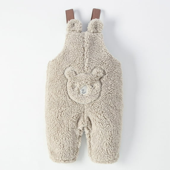 SILVERCELL Infant Toddler's Autumn and Winter Little Bear Embroidered Lamb Fleece Jumpsuit for Boys or Girls 3-18M