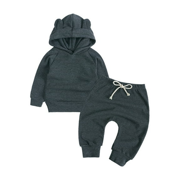 SILVERCELL Infant Toddler's Long Sleeve Hoodie and Pants Two-Piece Set for Boys and Girls Autumn Solid Casual Suit 6M-3T