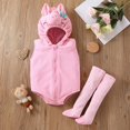 thumbnail image 1 of SILVERCELL Infants Baby Girls Boys Fall Clothes Cute Cartoon Romper Short Jumpsuit Hooded Playsuit With Striped Stockings 0-24 Months, 1 of 8