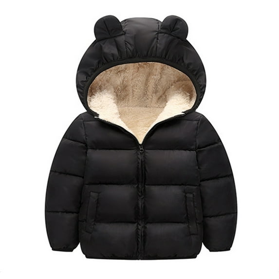 SILVERCELL Kids Boys Girls Warm Fleece Hooded Coat Winter Down Coats Jackets Outwear, Black, 1-6 Years