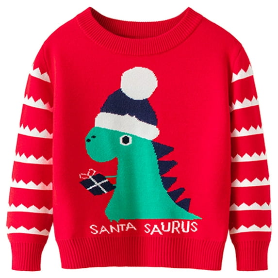 SILVERCELL Kids Christmas Sweater Toddler Boy Girl Cute Dinosaur Print Pullover Long-sleeved Knit Top Sweatshirt 1-6 Years