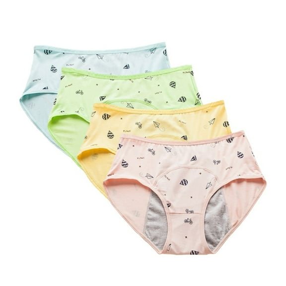 SILVERCELL Kids Cotton Breathable Period Underpants Teen Period Menstrual Leakproof Briefs 4-6Pieces for Girls 8-14 Years Old