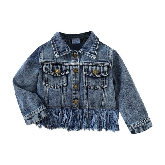 SILVERCELL Kids Girl Long Sleeve Outerwear Fringe hem Single Breasted Jean Coats Crop Denim Jacket