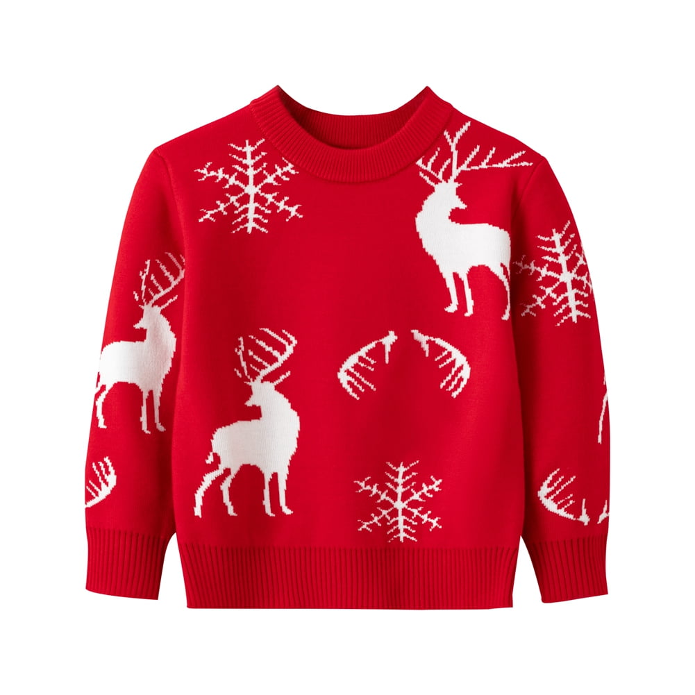 Kids Boys Christmas Sweater Graphic Long Sleeve Crewneck School Fashion Red Fall Clothes 7-13 Years