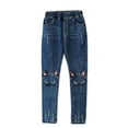thumbnail image 1 of SILVERCELL Kids Girls Casual Jeans Toddler Baby Teenage Child Elastic Wasit Denim Trousers Pants 3-13Y, 1 of 9