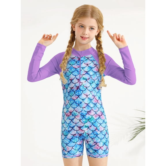 SILVERCELL Kids Girls One Piece Swimsuits Mermaid Swimwear Rash Guard Bathing Suit 4-9Y