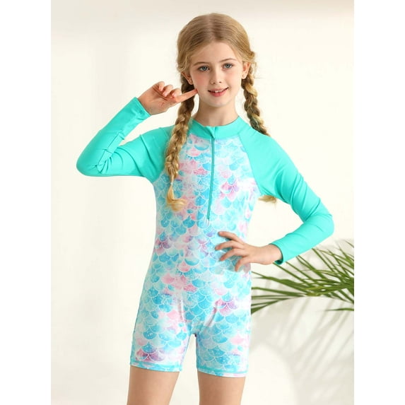 SILVERCELL Kids Girls One Piece Swimsuits Mermaid Swimwear Rash Guard Bathing Suit 4-9Y
