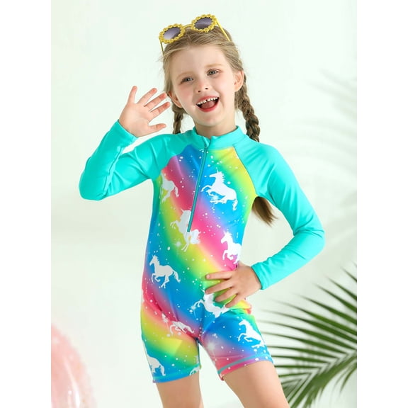 SILVERCELL Kids Girls One Piece Swimsuits Mermaid Swimwear Rash Guard Bathing Suit 4-9Y
