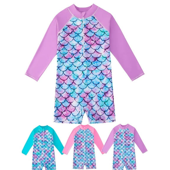 SILVERCELL Kids Girls One Piece Swimsuits Mermaid Swimwear Rash Guard Bathing Suit 4-9Y