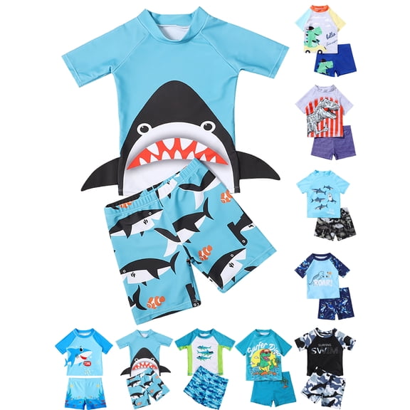 SILVERCELL Kids Toddler Boys Swimsuits Set 2 Piece Swimwear Set Short Swim Shirt Bathing Suit Set 1-5 Years