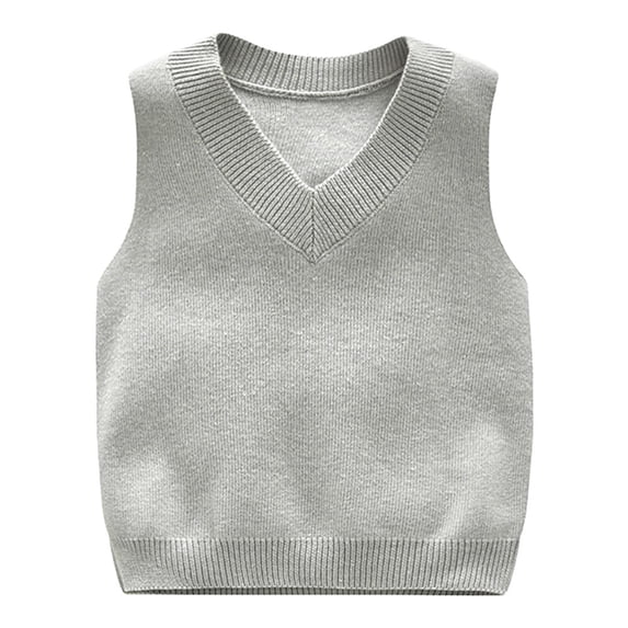 SILVERCELL Kids V-Neck Sleeveless Solid Color Knitted Vest Comfort Sports Shirt Toddler Boy Girl Winter Warm Sweater