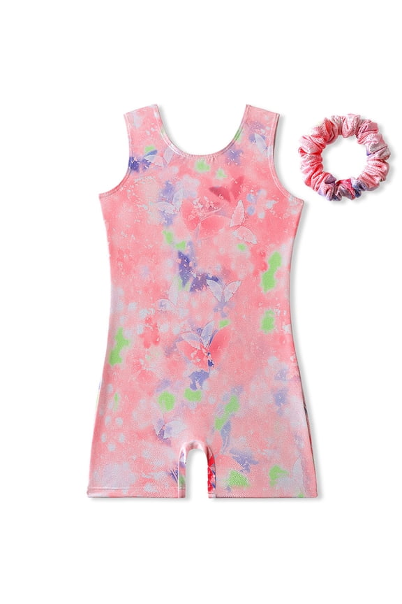 Leotards for Girls Gymnastics Toddler Dance Biketards with Shorts Athletic Dance Wear Shiny One-Piece 3-10T