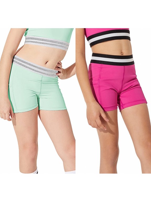 Little Girls Summer Athletic Dance Shorts Quick Dry Sports Training Shorts Legggings, 2-Pack, 4-9 Years