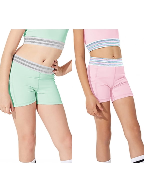 Little Girls Summer Athletic Dance Shorts Quick Dry Sports Training Shorts Legggings, 2-Pack, 4-9 Years