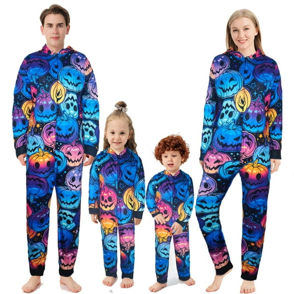 SILVERCELL Matching Family Pajamas One-Piece Hooded Halloween Pumpkin Pajamas Set Holiday Pjs Sleepwear