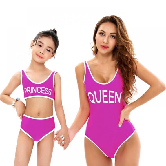SILVERCELL Mommy and Me Matching Family Swimwear Queen & PRINNCESS One Piece Mother Daughter Girl Swimsuits