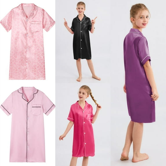 SILVERCELL Mother and Daughter Matching Pajamas Women Summer Short Sleeve Night Dress Sleepwear S-XL