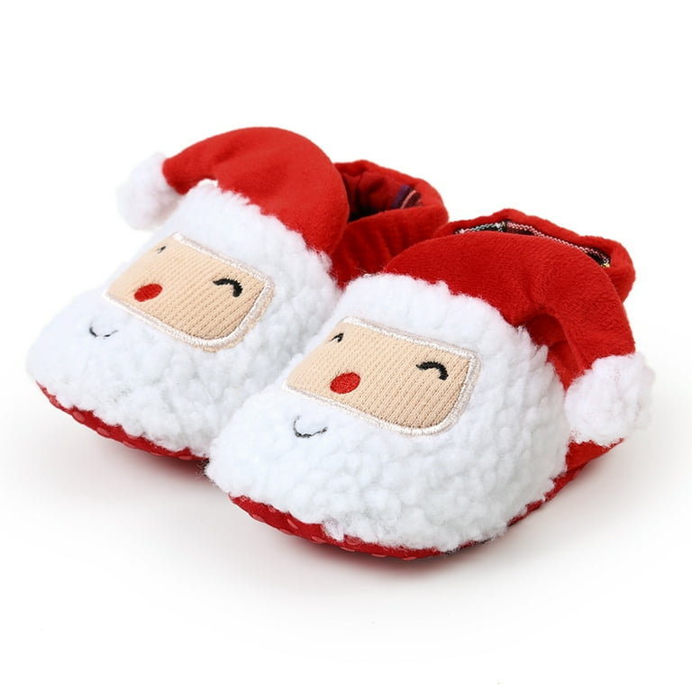 SILVERCELL Newborn Winter Snow Boots Soft Sole Anti Slip Shoes Winter Booties 1 Pair Christmas Crib Shoes Santa Claus Santa Hat Shoes Walmart