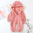 thumbnail image 1 of SILVERCELL Spring and Autumn Solid Color Double-Sided Flannel Casual Hooded Jumpsuits Infant Cute Ears Gloved Crawling Clothes for Boys and Girls 3M-12M, 1 of 9