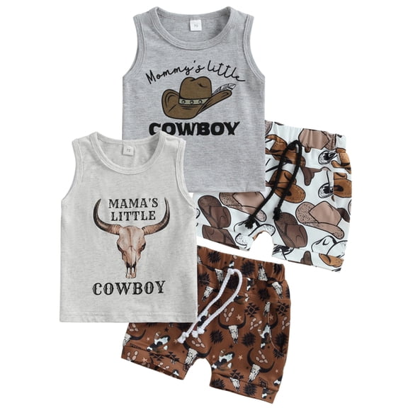 SILVERCELL Toddler Baby Boy Western Clothes Cow Print Sleeveless Tank Tops Shorts Summer Outfit 0-3T
