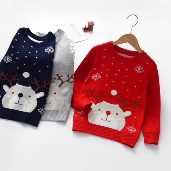 SILVERCELL Toddler Boys Girls Knitted Sweatshirt Christmas Ugly Sweater Kids Xmas Funny Reindeer Pullover Tops, 3-8 Years
