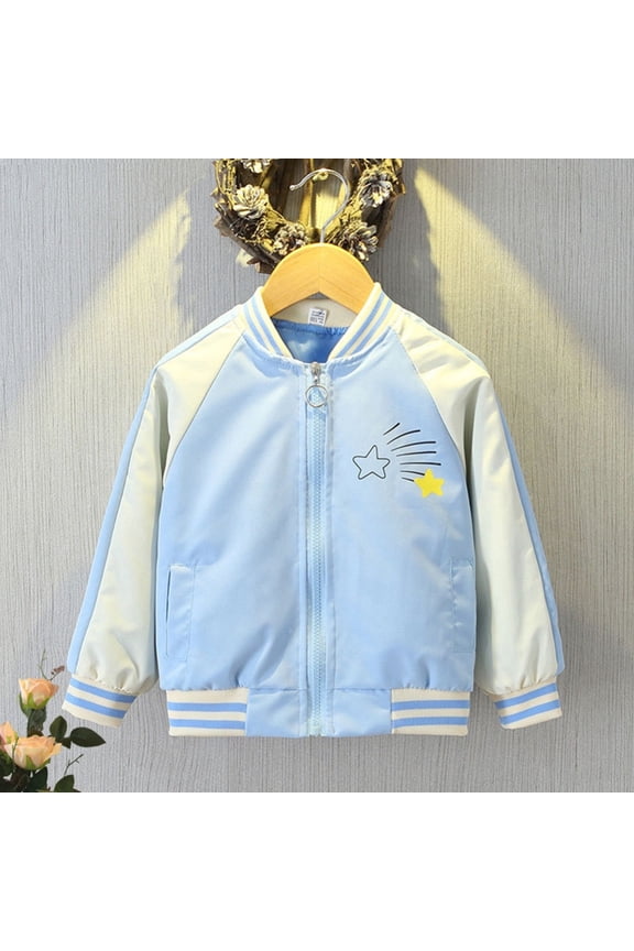 Toddler Kids Spring and Autumn Cartoon Coat Girls Casual Horse Printed Baseball Jacket for Girls 1-8 Years Old