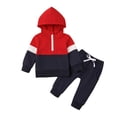 thumbnail image 1 of SILVERCELL Toddler Unisex Color Block Hooded Long Sleeve Pullover Top Black Trousers Kids Autumn Casual 2 Pieces Outfits, 1 of 10