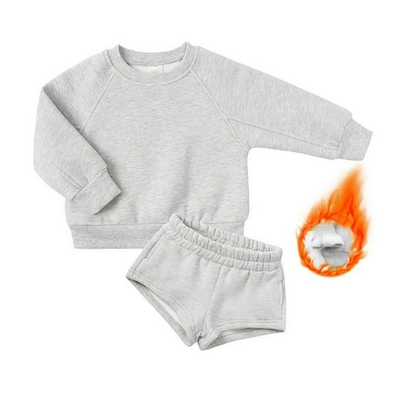 SILVERCELL Two Piece Set of Solid Color Casual Long Sleeved Pullovered Top and Shorts for Boys and Girls 1-14 Years Toddler Kids and Teen