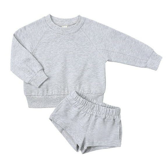 SILVERCELL Two Piece Set of Solid Color Casual Long Sleeved Pullovered Top and Shorts for Boys and Girls 1-14 Years Toddler Kids and Teen