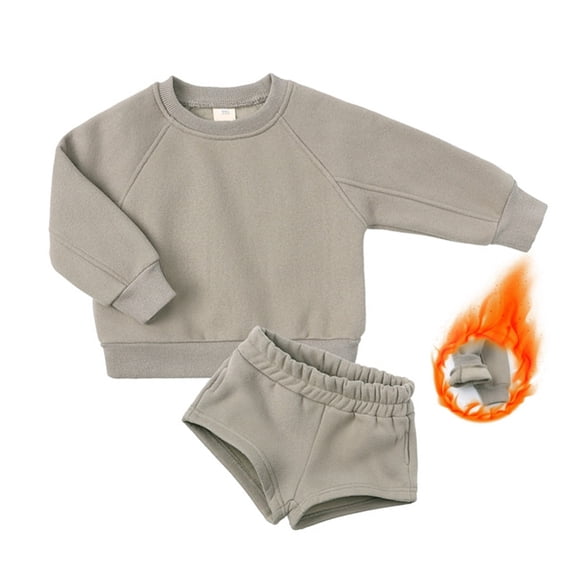 SILVERCELL Two Piece Set of Solid Color Casual Long Sleeved Pullovered Top and Shorts for Boys and Girls 1-14 Years Toddler Kids and Teen