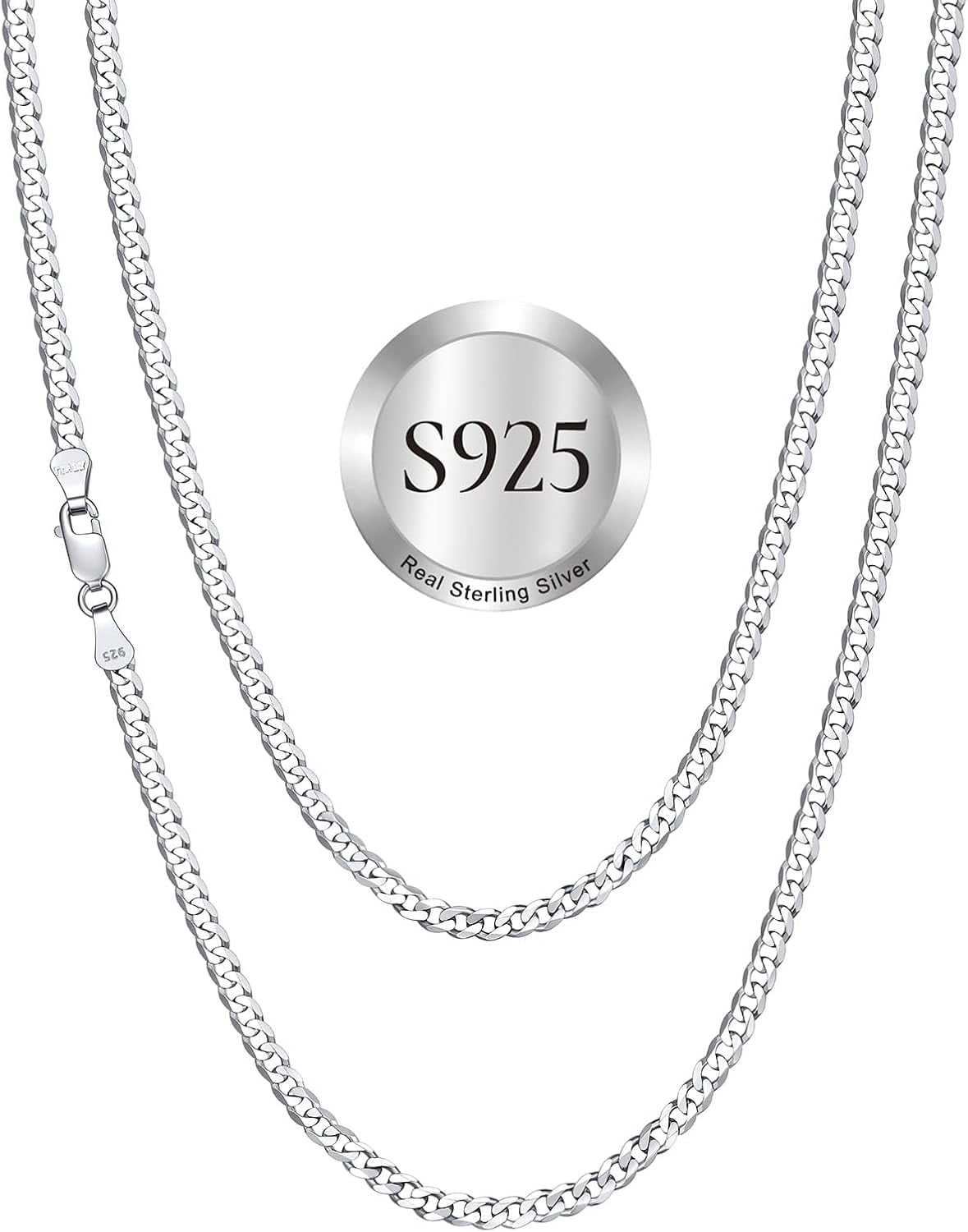 SILVERCUTE 925 Sterling Silver Cuban Link Chain for Men,3mm/5mm Silver Chain Necklace for Men Women,18/20/22/24/26/28Inch