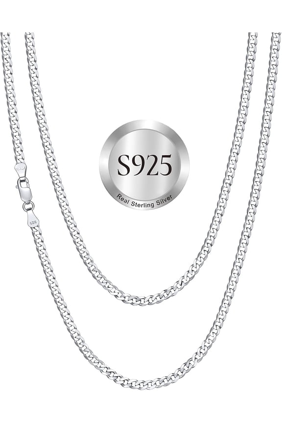 SILVERCUTE 925 Sterling Silver Cuban Link Chain for Men,3mm/5mm Silver Chain Necklace for Men Women,18/20/22/24/26/28Inch