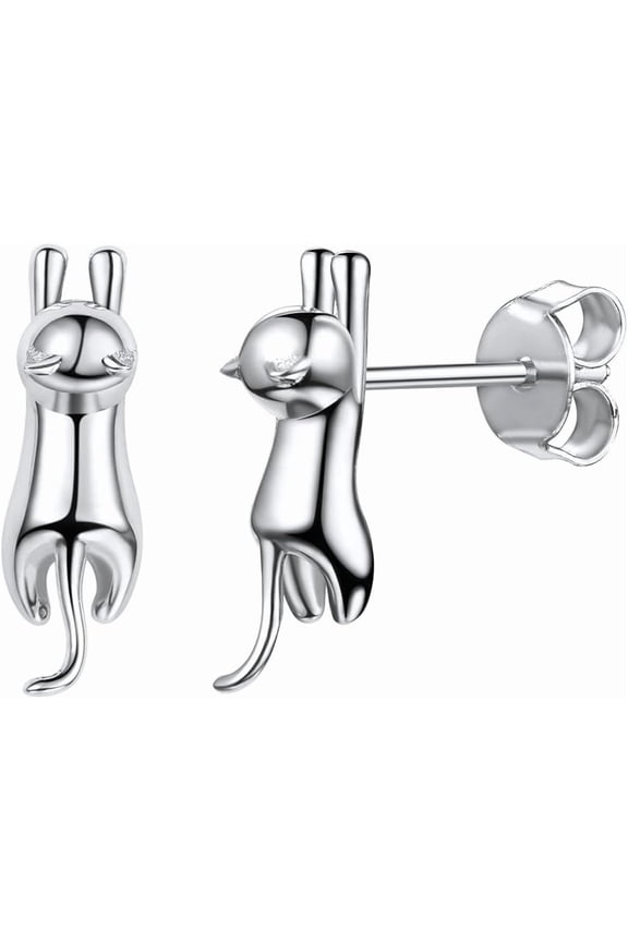 SILVERCUTE 925 Sterling Silver Earrings for Women,Silver Cat/Dinosaur/Devil Horn/Leaf/Snake/Skeleton Various Stud Earrings or Ear Cuffs