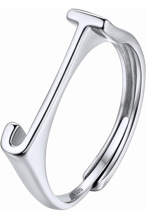 SILVERCUTE 925 Sterling Silver Initial Rings for Women,Adjustable Capital Letter Ring Hypoallergenic,Minimalist 925 Silver Rings for Mother Daughter