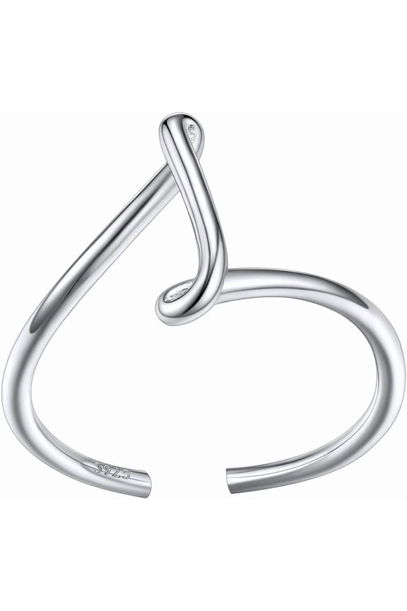 SILVERCUTE S925 Initial Rings, Adjustable Size 6-12 Statement Alphabet Letter A-Z Jewelry Personalized Twisted Initials Rings Sterling Silver Stacking Ring for Women
