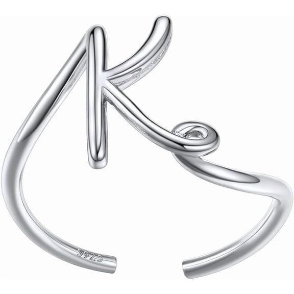 SILVERCUTE S925 Initial Rings, Adjustable Size 6-12 Statement Alphabet Letter A-Z Jewelry Personalized Twisted Initials Rings Sterling Silver Stacking Ring for Women