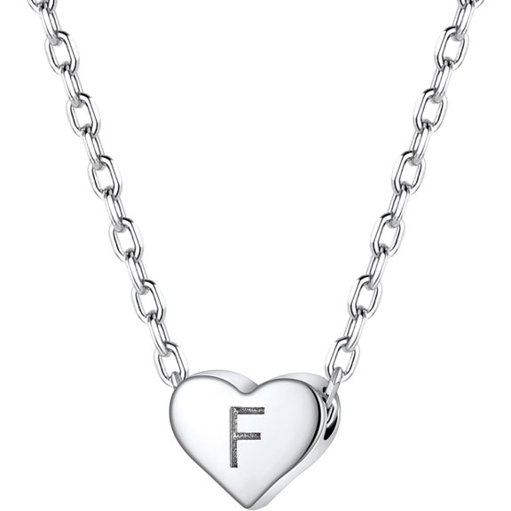 SILVERCUTE Tiny Initial Necklaces 925 Sterling Silver Letter A-Z Letter Pendant for Women Lovers Heart Choker Necklace 16"+2"