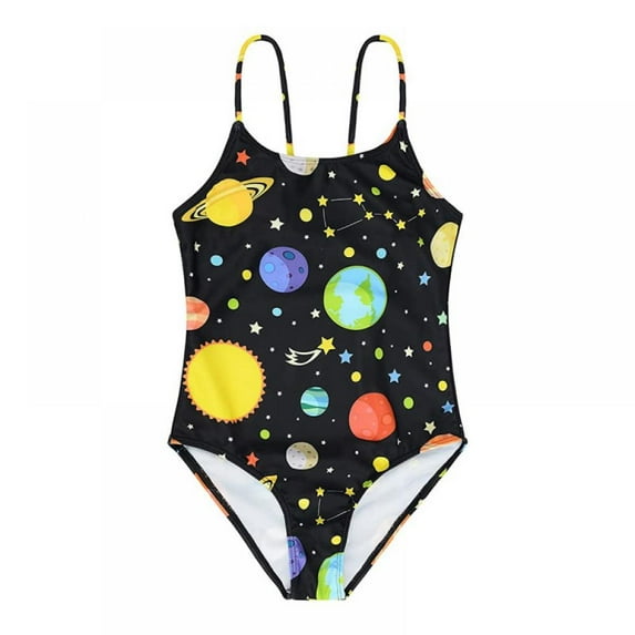 SILVERDELL Girl's One Piece Swimsuit Casual Spaghetti Strap Mermaid Stretchy Bathing Suit 4-8 Years